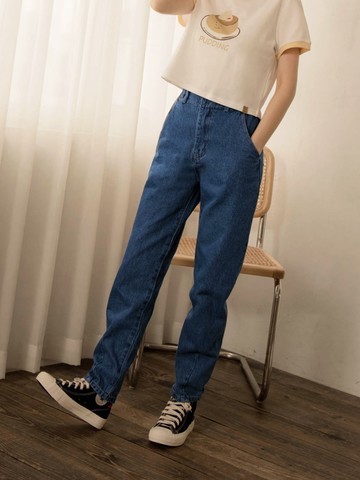 咖啡廳家族．純棉腰鬆緊錐形牛仔褲