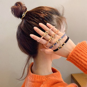 合金八字扣環雙層頭繩女扎頭發圈韓版簡約粗扎馬尾網紅高彈皮筋女