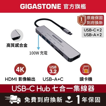 【GIGASTONE】七合一Type-C集線器Hub iPad手機投影 Mac轉接USB讀卡機 Switch螢幕HDMI