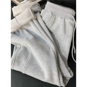 直筒衛褲女2025新款秋冬加絨加厚闊腿褲高腰顯瘦休閑灰色運動褲子