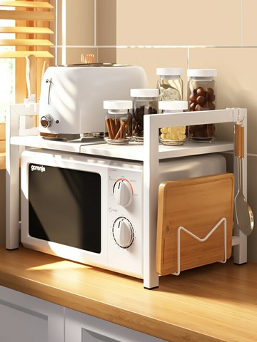 可伸縮廚房微波爐置物架烤箱架子家用台面桌面雙層電飯鍋收納支架