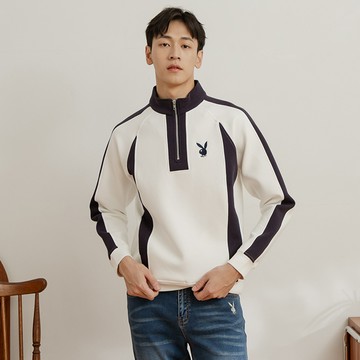 PLAYBOY - 白色立領拉鍊拚色上衣 - 白色/652-010-00-1