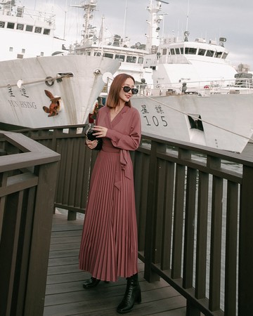 優雅綁帶假兩件洋裝-Mercci22