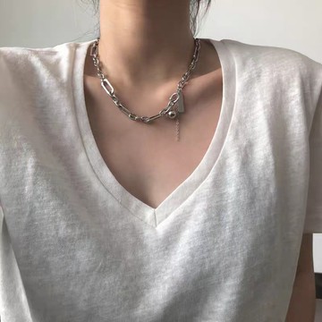 現貨-鈦鋼項鍊ins嘻哈個性小眾圓球吊墜時尚街頭冷淡風男女百搭配飾-D118