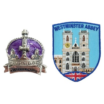 A-ONE 匯旺 英國華威城堡 造型磁鐵 + 英國 西敏寺徽章 Set 刺繡材質聚酯纖維  7.5 x 6cm  英國華威城堡 + 英國西敏寺