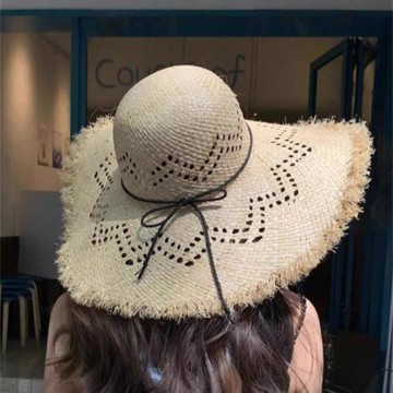 大檐拉菲草帽女夏天沙灘度假遮陽帽毛邊巴拿馬禮帽海邊旅行太陽帽