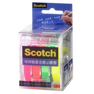 3M 812 9mm×20M 可再貼螢光標示膠帶 (1組4色)