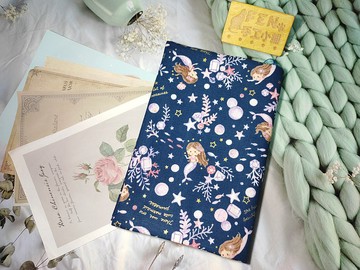 海洋系列-日本薄棉布料深藍美人魚布書衣-布書套-適用A5小說-25K