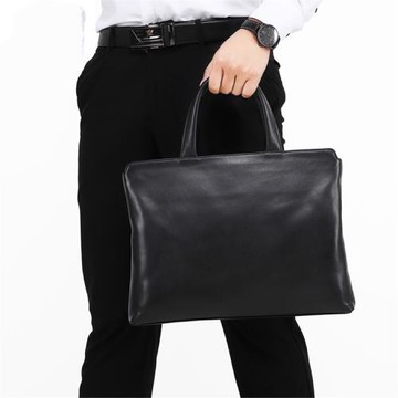 Chic Leather通勤軟皮公文包男休閑百搭手提包真皮商務斜挎包男士