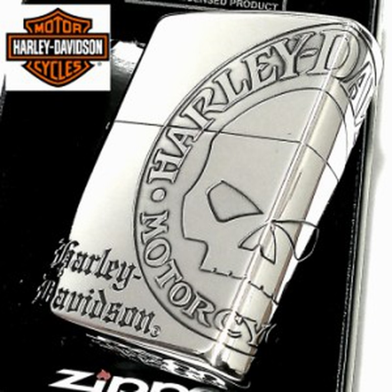 ZIPPO ライター ハーレーダビッドソン ジッポ スカル3面彫刻 シルバー 
