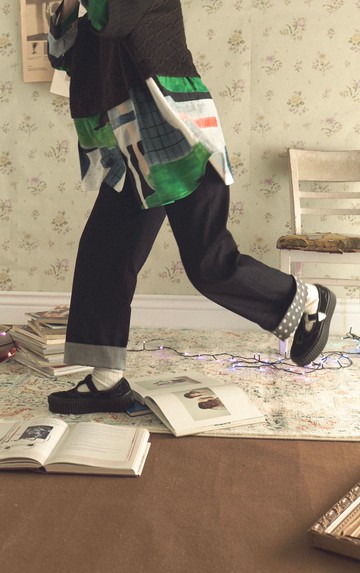 反折直筒牛仔褲     左右腳不同花色款