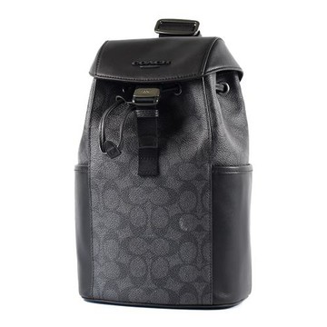 COACH 男款 緹花LOGO防刮翻蓋束口單肩背胸包-黑色