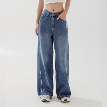 拼接設計直筒牛仔褲 S/M/L/XL