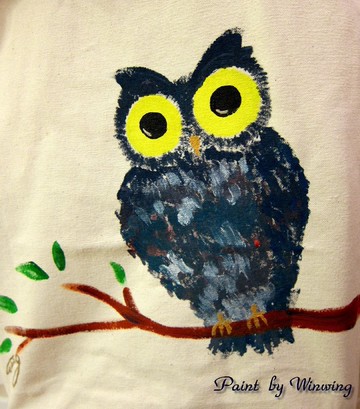 貓頭鷹家族系列- 側身貓頭鷹環保手繪帆布提袋