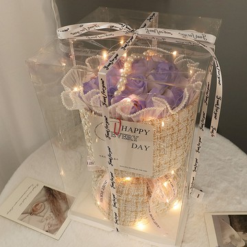 Mini嚴選 小香風香皂花束禮盒 附透明禮盒 + 燈飾 CN0349-H 19朵  漸變紫色  1盒