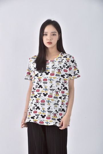 (M) flower米老鼠白色短袖上衣