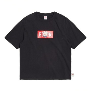 EDWIN 男裝 招財貓BOX印花寬版短袖T恤 (黑色) #上衣