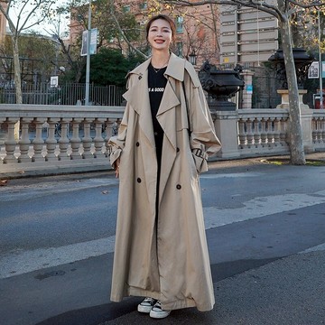 現貨+預購 風衣外套長版大衣-雙排扣純色寬鬆垂墜感女外套2色73yr13【獨家進口】【米蘭精品】