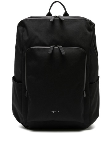 agnès b. - logo-print zip-up backpack - men - Nylon - One Size - Black