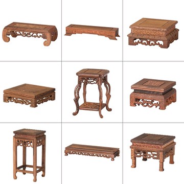 木雕工品翅木形花幾 缸花瓶盆景奇石木底座花架件