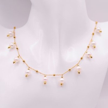 EM【eileen me】星願 天然白色淡水珍珠 7mm 包黃K金項鍊 套鍊