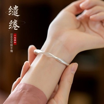 限時特賣🔥 s999純銀 古法銀手鐲 純銀民族風小衆開口素圈簡約足銀麻花實心鐲子 純銀飾品 純銀手鐲 純銀手環