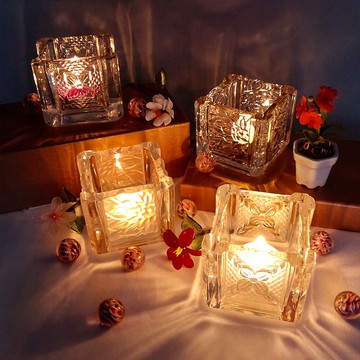 水晶玻璃浪漫花瓣條紋燭杯 含蠟燭 可加購聖誕樹蠟燭