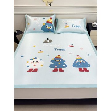 A類母嬰級卡通印花冰藤涼席三件套夏季可水洗涼感空調席裸睡透氣