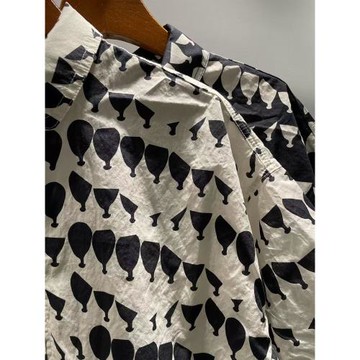 夏季女裝新款韓版印花翻領單排扣純棉寬松短袖連衣裙女