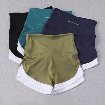 拼色運動短褲夏緊身高腰收腹瑜伽跑步提臀無尷尬線健身三分褲外穿