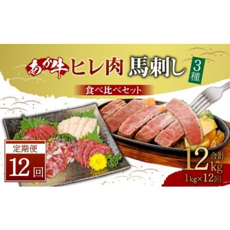 ふるさと納税  あか牛 ヒレ肉 800g (6枚前後) 馬刺し 200g 赤身 100g 霜降り 50g たてがみ 50g) 食べ比べ セット 熊本県高森町