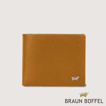 【BRAUN BUFFEL 德國小金牛】台灣總代理 亞當 12卡中間翻透明窗短夾-淺棕色/BF504-317-CS