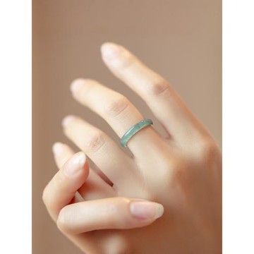 (免運)普陀山翡翠冰藍水戒指天然A貨細戒指冰種玉戒圈情侶款對戒細條女