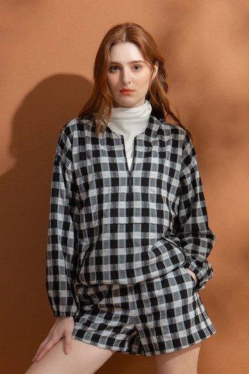 MW 落肩格紋連帽上衣