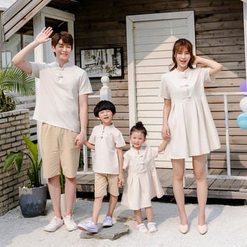 不一樣的親子裝夏裝一家三口四口母女漢服中國風女童男童中式大碼