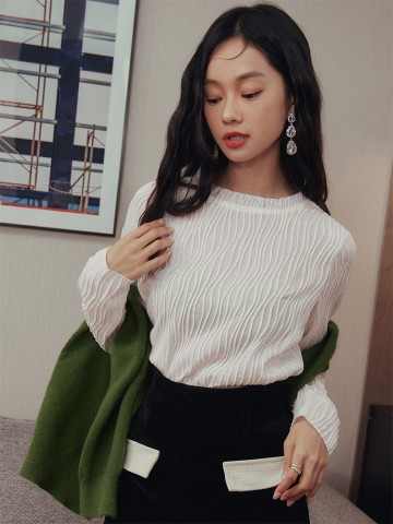 立體波浪紋打底上衣