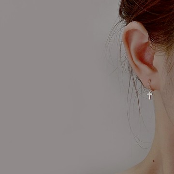 925純銀耳環女簡約小巧養耳洞十字架耳釘睡覺免摘耳扣耳圈
