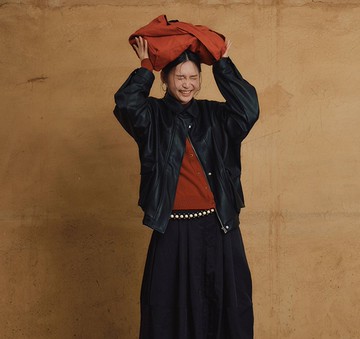 復古雙色分割皮衣外套 | 荔枝紋拼接麂皮短版 | 立領寬鬆廓形外套