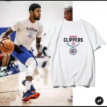 美式街頭籃球速幹短袖投籃服保羅喬治倫納德球衣寬鬆透氣休閒上衣男士運動短袖T恤夏季運動上衣短袖男士居家休閒短袖