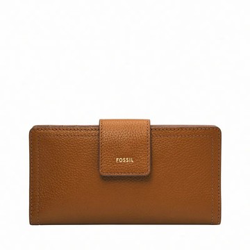 【FOSSIL】Logan 真皮扣式RFID防盜中長夾-棕色 SL7830216