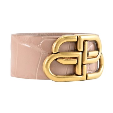 BALENCIAGA 巴黎世家 596175 金屬LOGO釦飾寬版鱷魚紋手環.裸粉