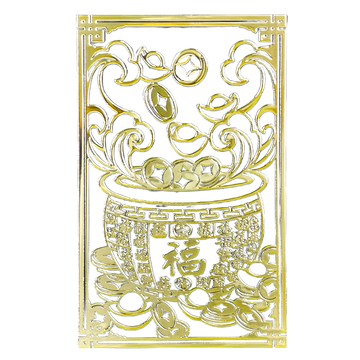 財神小舖 多福聚寶盆 開運金屬貼  1張