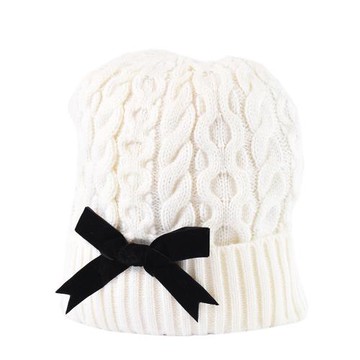 KATE SPADE 專櫃款 天鵝絨蝴蝶結針織帽-奶油白