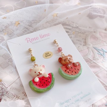 手繪 夏日西瓜小熊 雙面立體