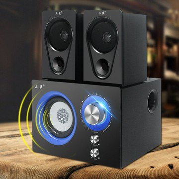 三俠藍牙臺式電腦音響 超重低音炮家用K歌小音箱 家用木質音響【Snowbelle優選】