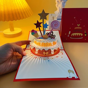 熱賣💡生日賀卡立體蛋糕3D音樂高級感髮光有聲送男朋友女生閨蜜ins風星 立體生日卡片 賀卡禮物 手作卡片 客製化卡片 手