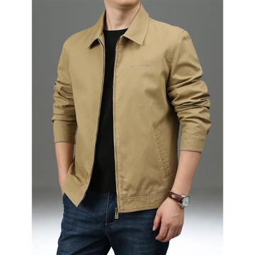 春秋外套男士2025新款休閑上衣中年寬松純棉爸爸裝商務翻領夾克男