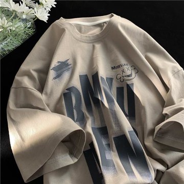 短袖T恤男士夏季韓版潮流百搭半袖ins港風大碼寬松五分袖圓領體恤