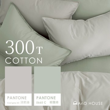 AnD House 精梳純棉300織-淡奶油 ✖ 朝露綠 雙色配-床包被套組｜安庭家居 素色 混搭