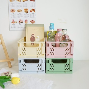 馬卡龍奶油色可折疊收納盒收納筐 桌面文具化妝品置物籃